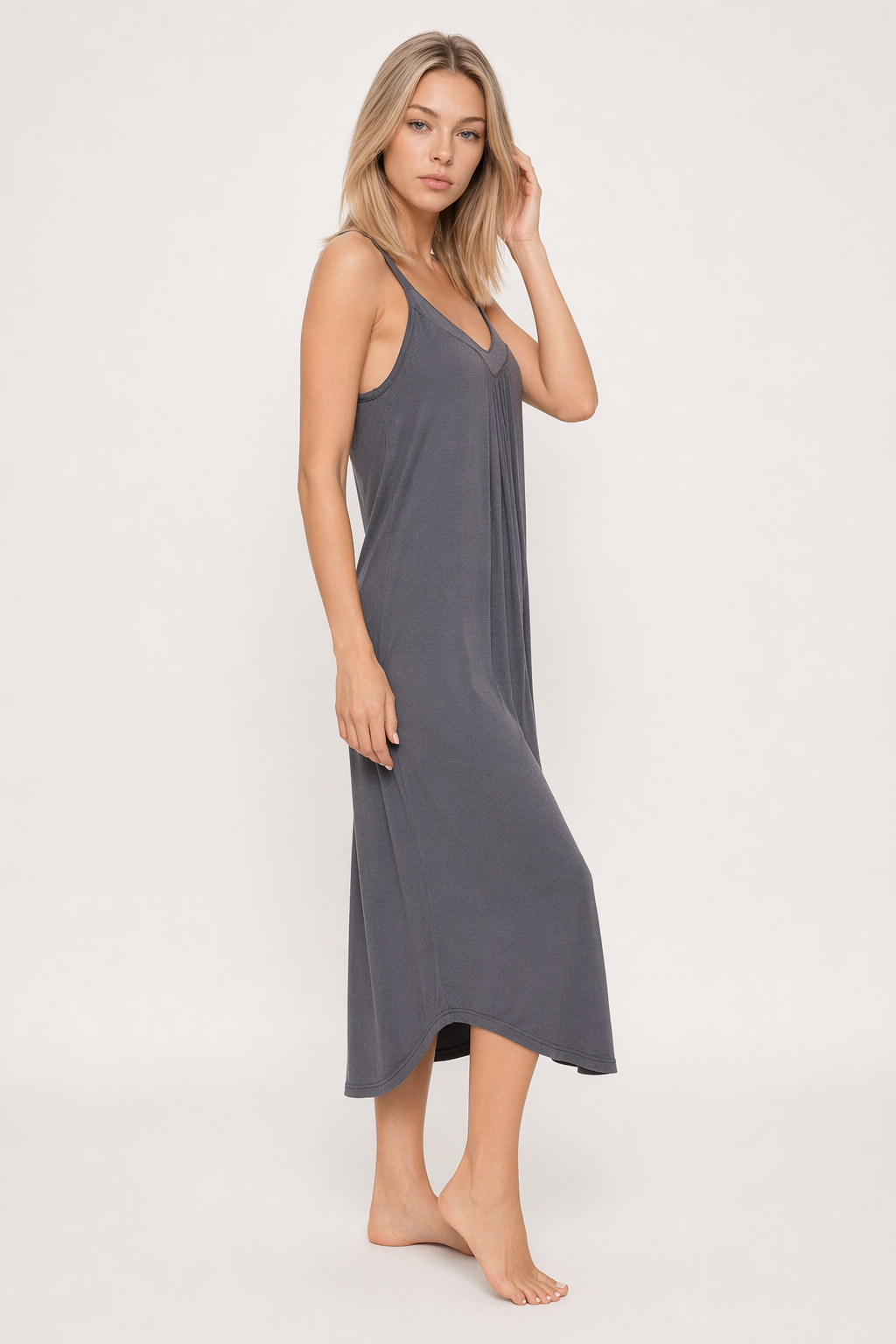 V-Neck Midi Lounge Dress Dark Gray