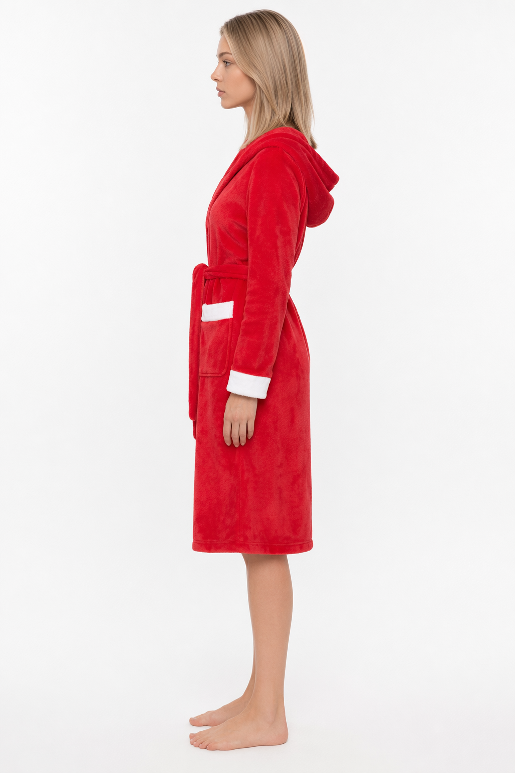 Christmas Robe Fleece Reindeer Kimono Red