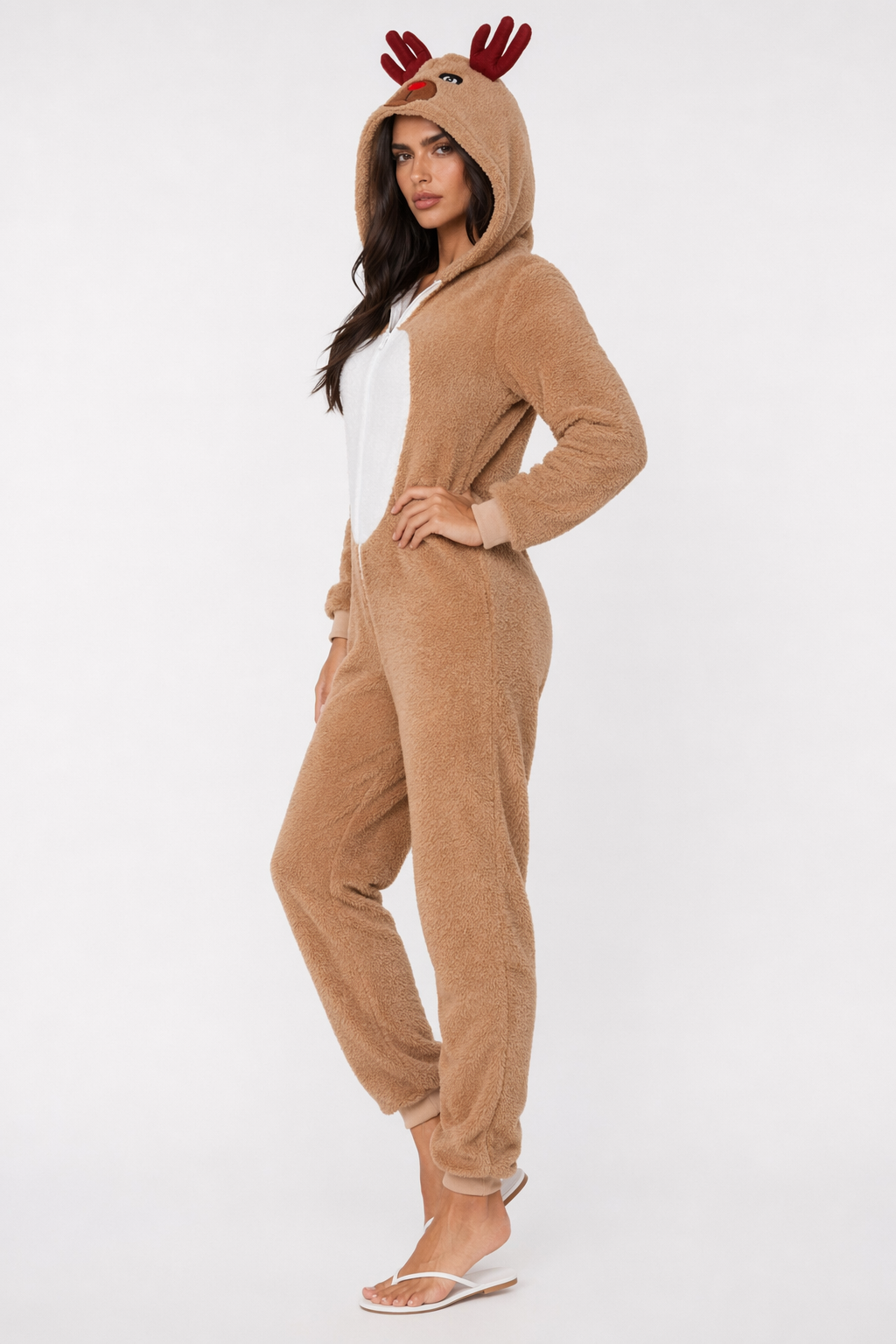 Women's Deer Onesie Costume - Reindeer Khaki