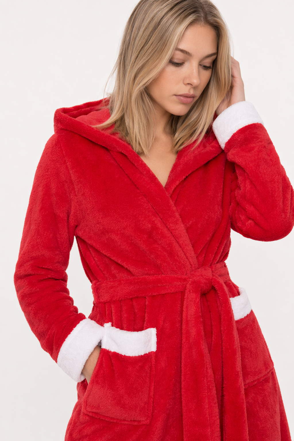 Christmas Robe Fleece Reindeer Kimono Red