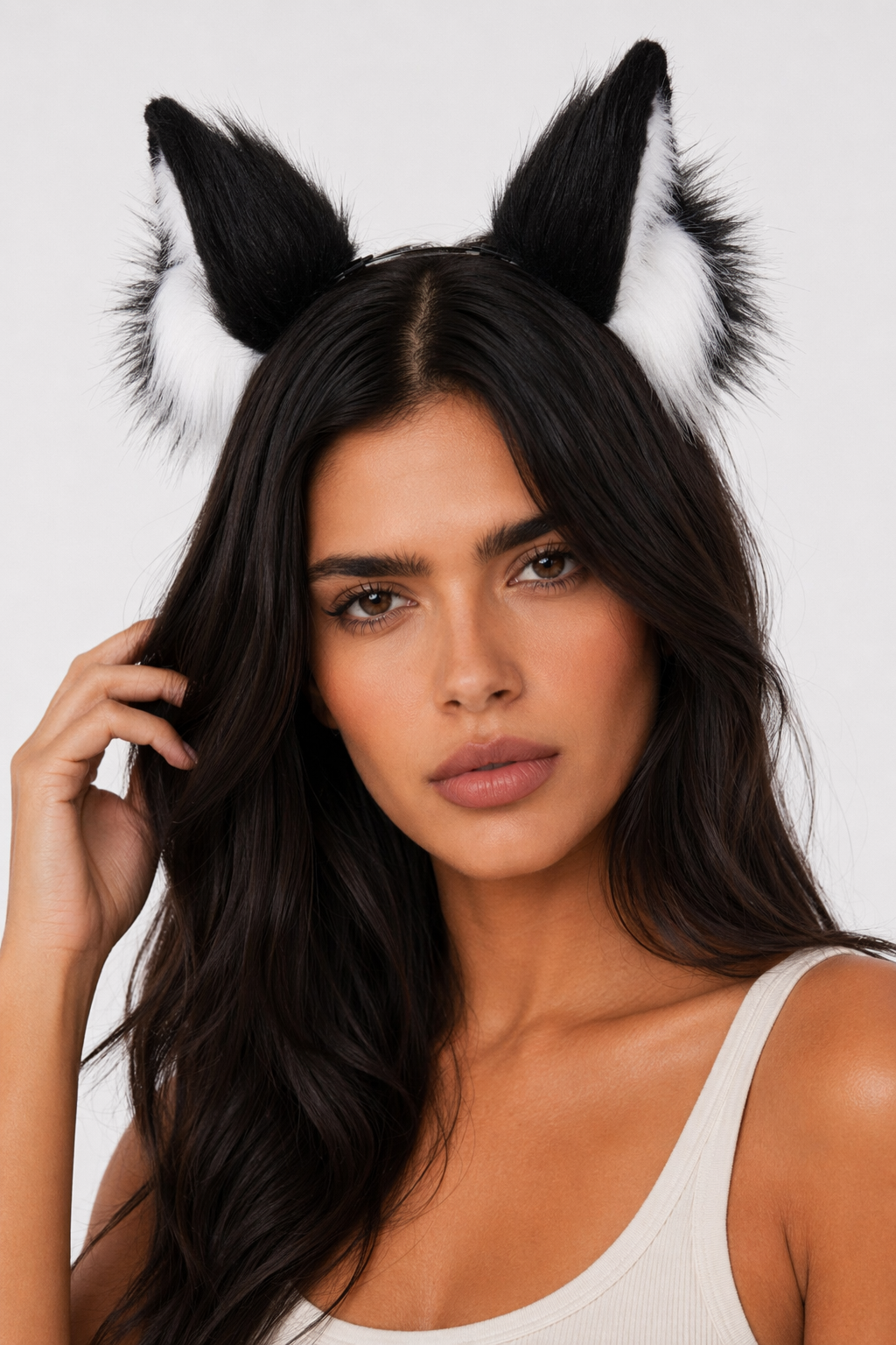 Fur Cat Ears Headband - Cosplay Party Accessory Black