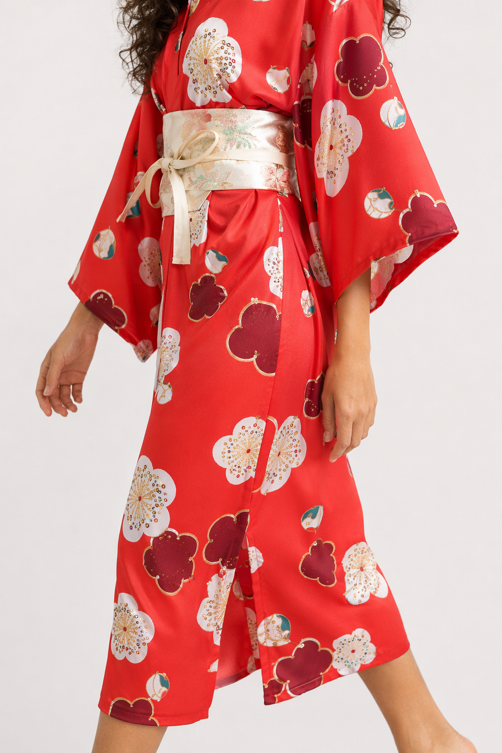 Sakura Kimono Sleepwear: Floral Satin XL