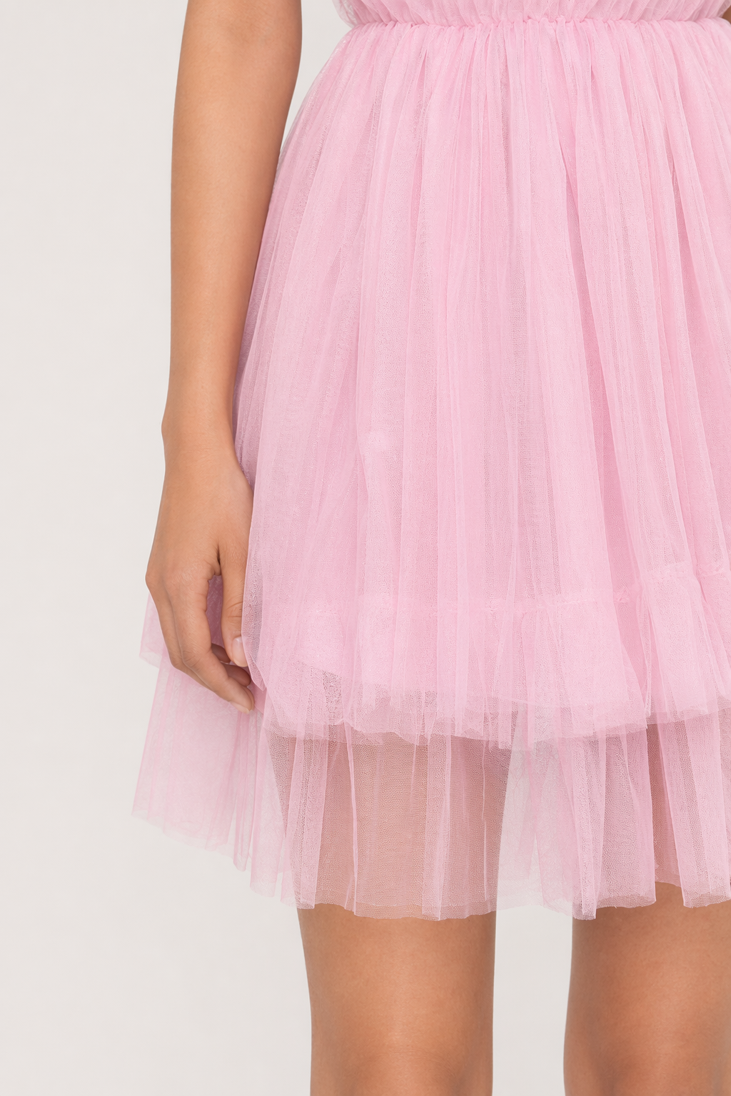 Halter Neck Backless Mesh Dress Blush Pink