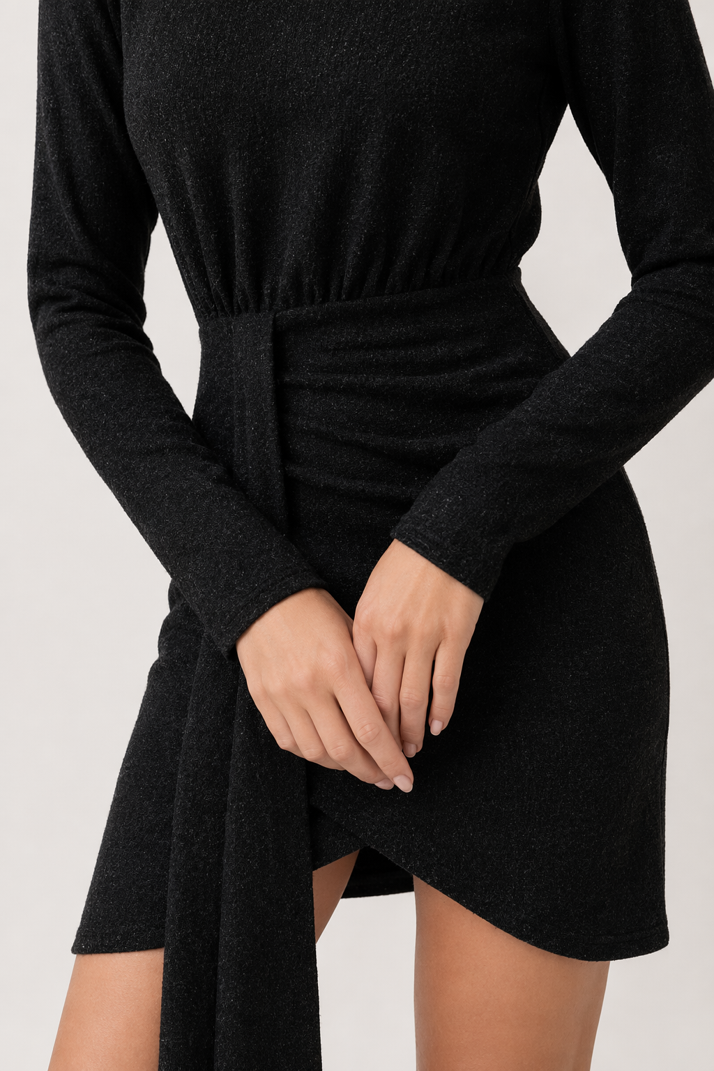 Heathered Mock Neck Long Sleeve Mini Dress Black