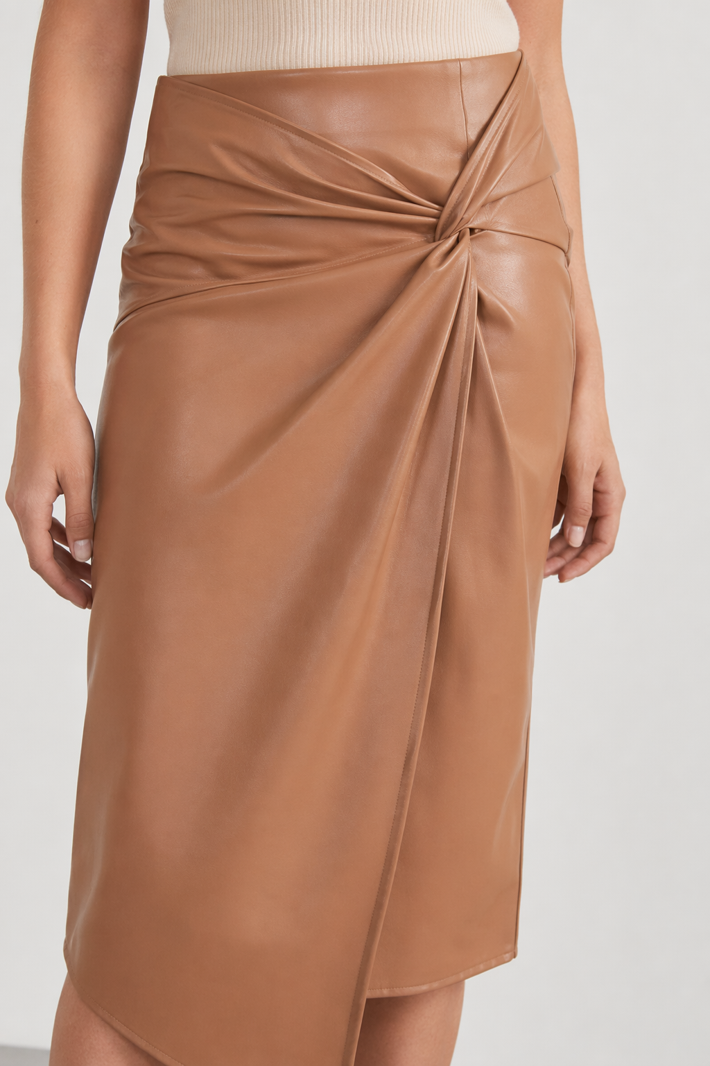 Twist Detail High Waist Skirt Tan