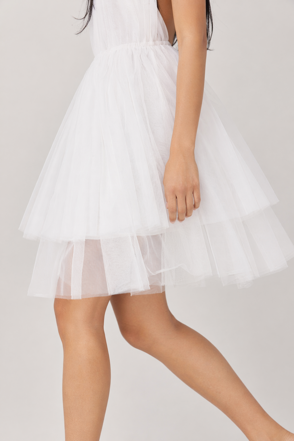 Halter Neck Backless Mesh Dress White