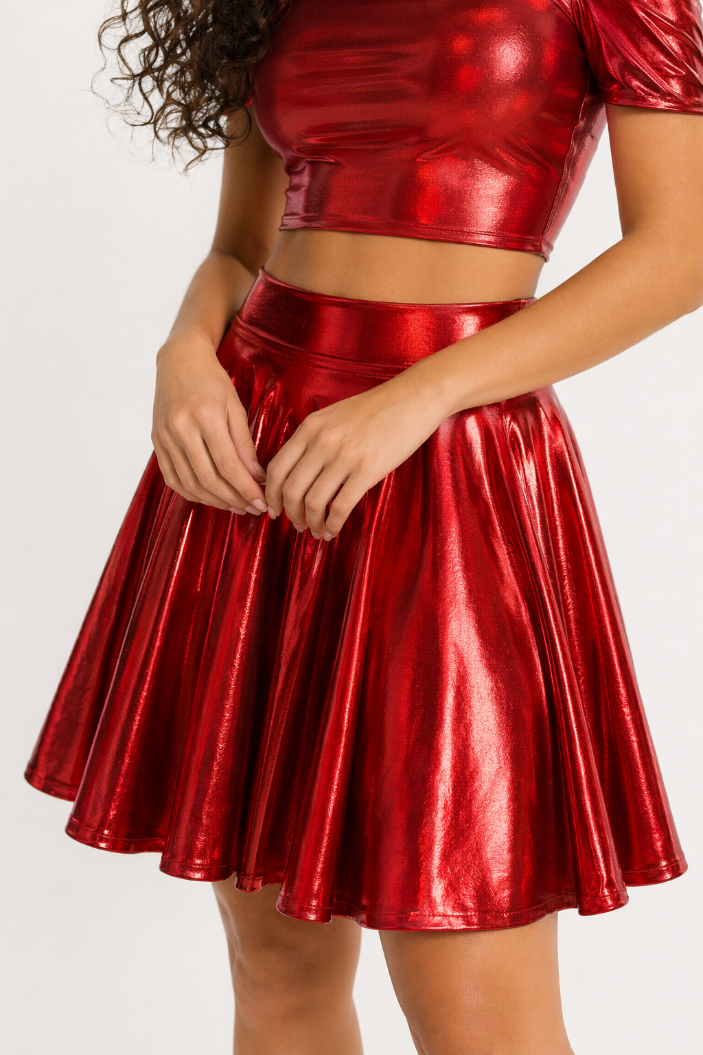 Holographic Rave Skirt Set Red