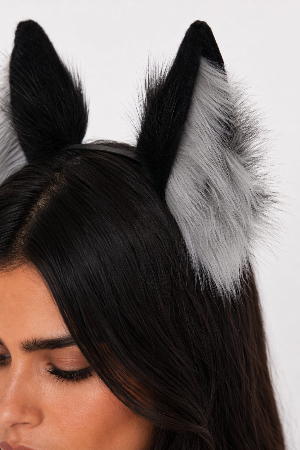 Fur Cat Ears Headband - Cosplay Party Accessory Grey