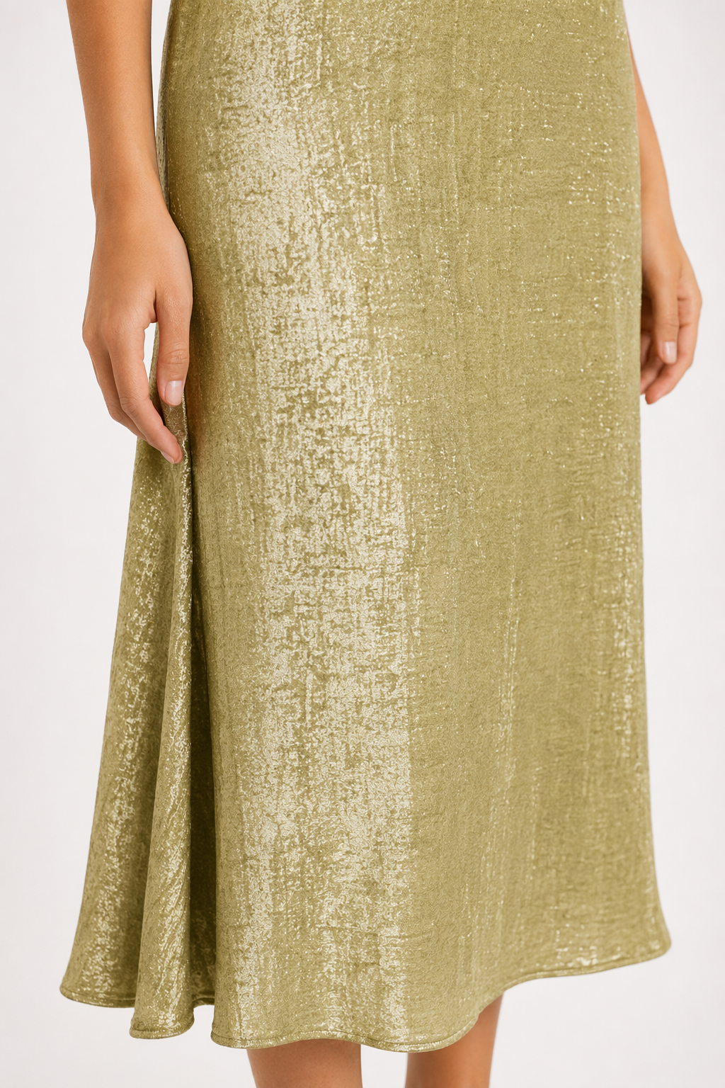 Honey Asymmetric Neck Sleeveless Midi Dress Yellow-Green