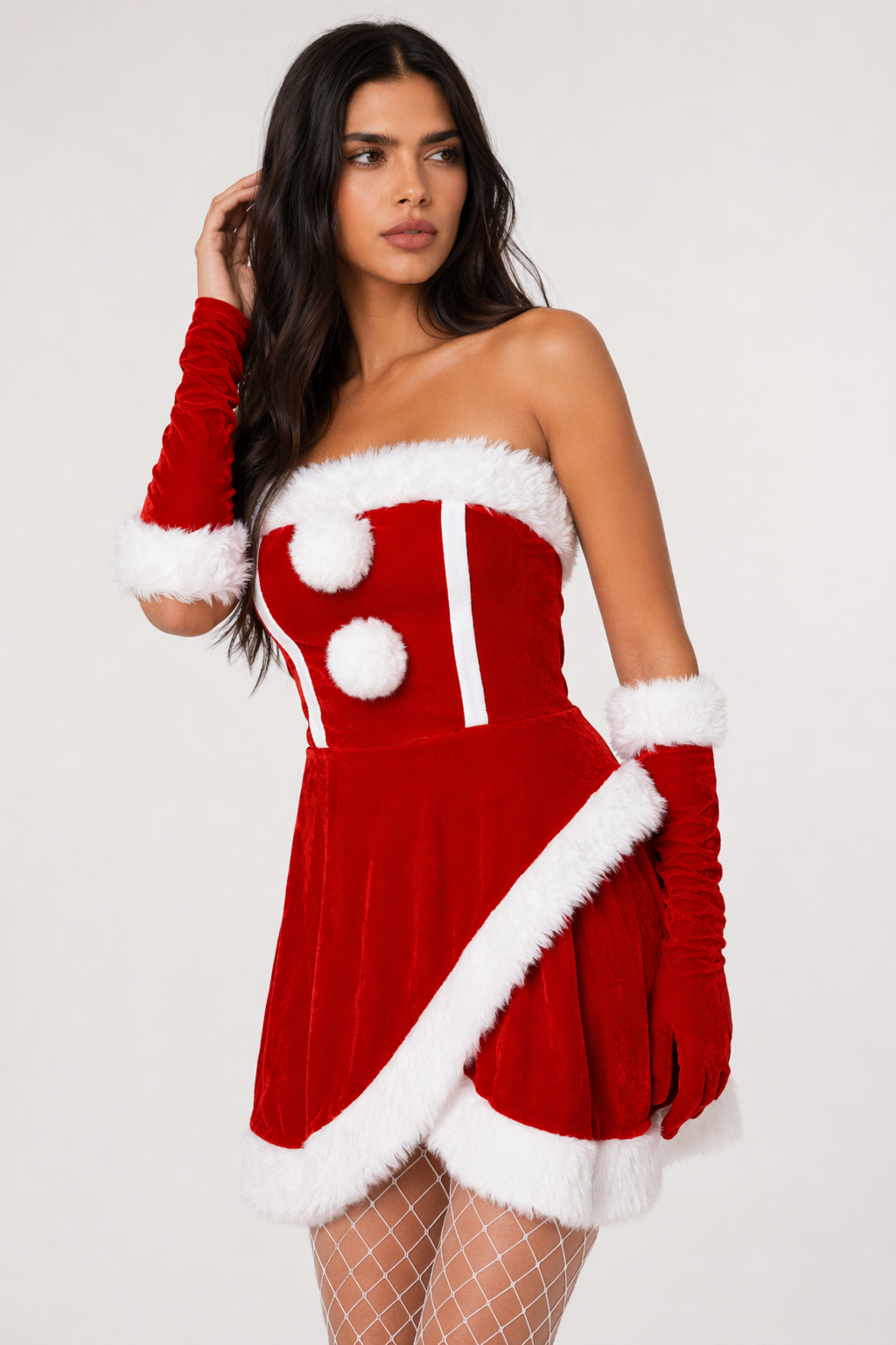 Santa Costume Set: Velvet Cosplay Outfit with Hat and Gloves Red