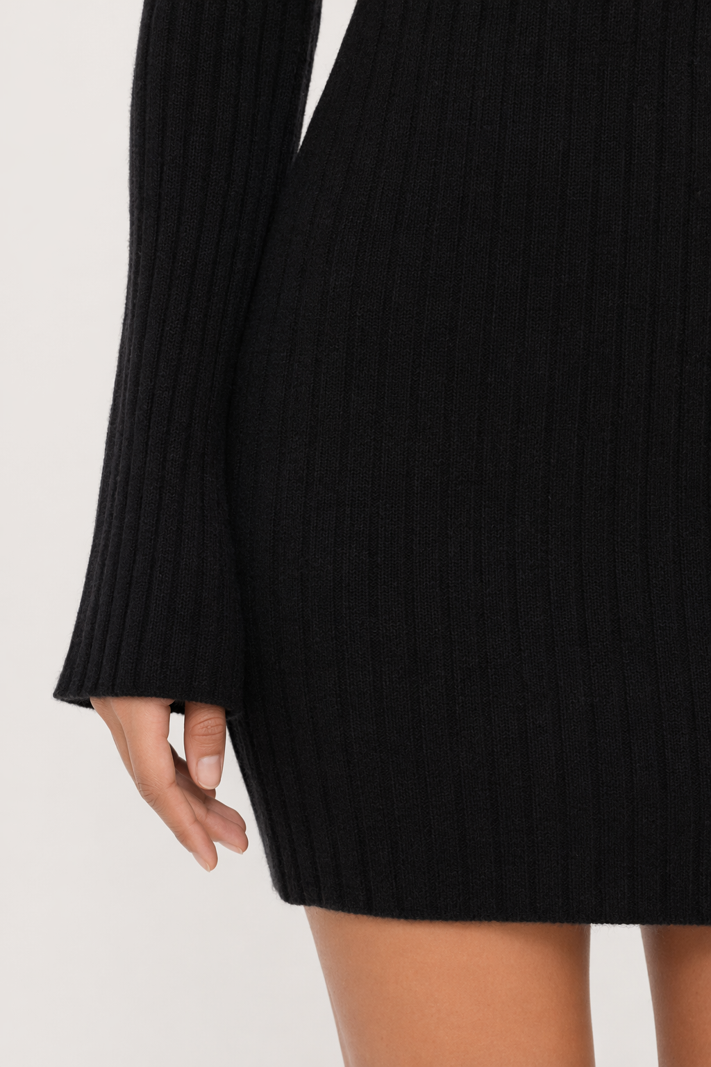 Backless Round Neck Long Sleeve Sweater Dress Black