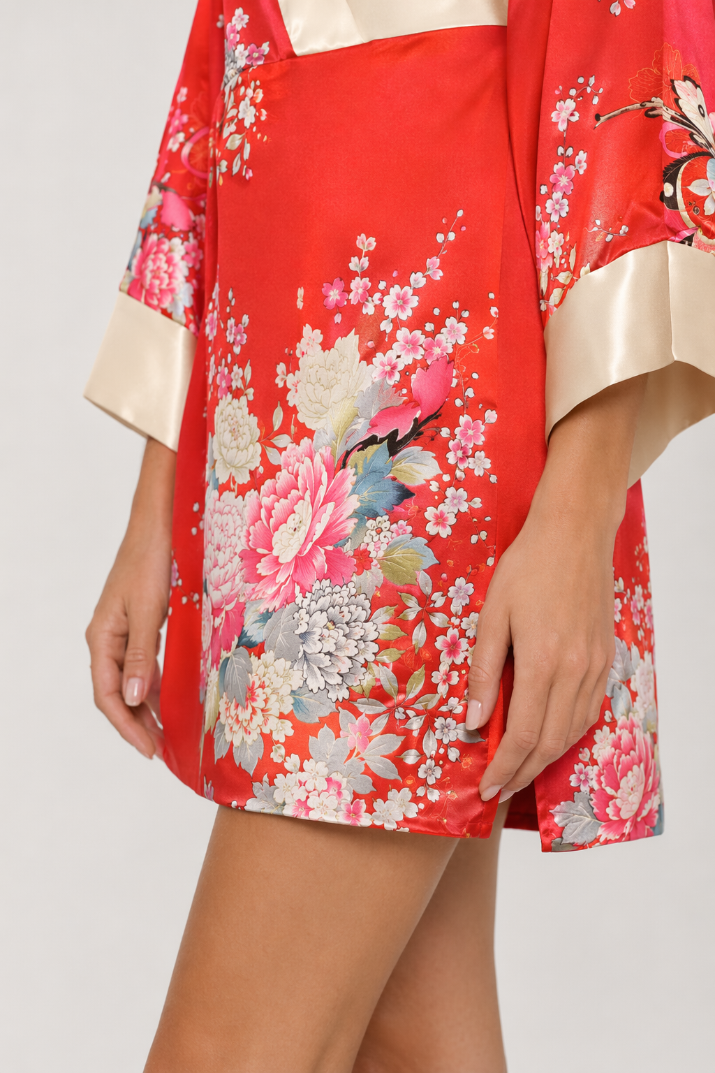 Flower Print Short Kimono - 2 Colors for Women's Traditional Japanese Yukata L