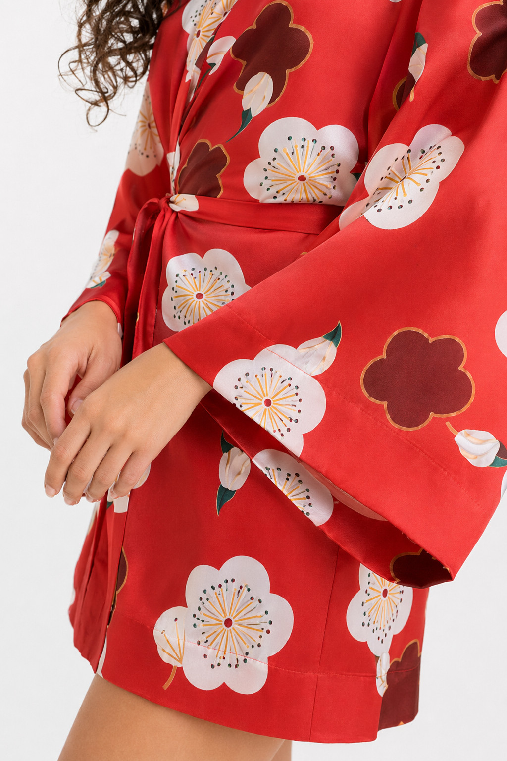 Sakura Kimono Sleepwear: Floral Satin S