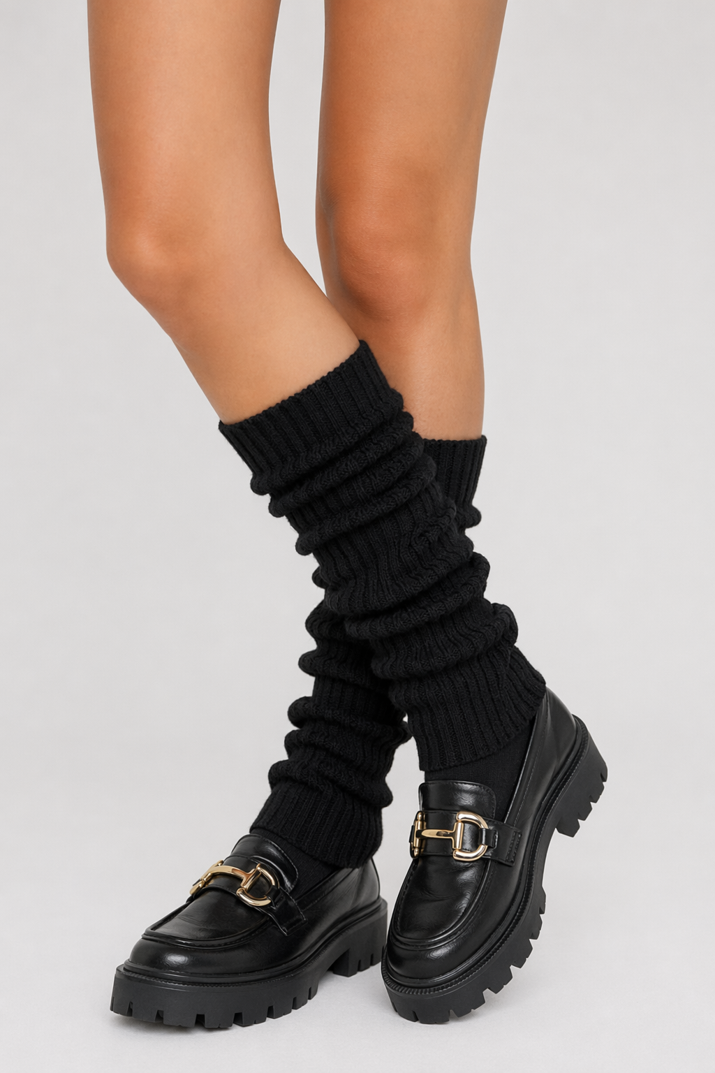 Rib Knit Schoolgirl Striped Knee Highs Black