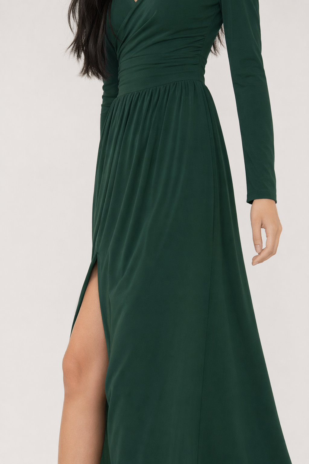 Slit Surplice Long Sleeve Maxi Dress Dark Green