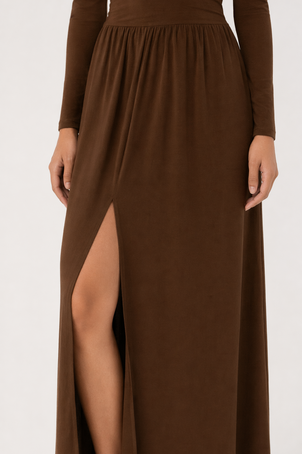 Slit Surplice Long Sleeve Maxi Dress Brown