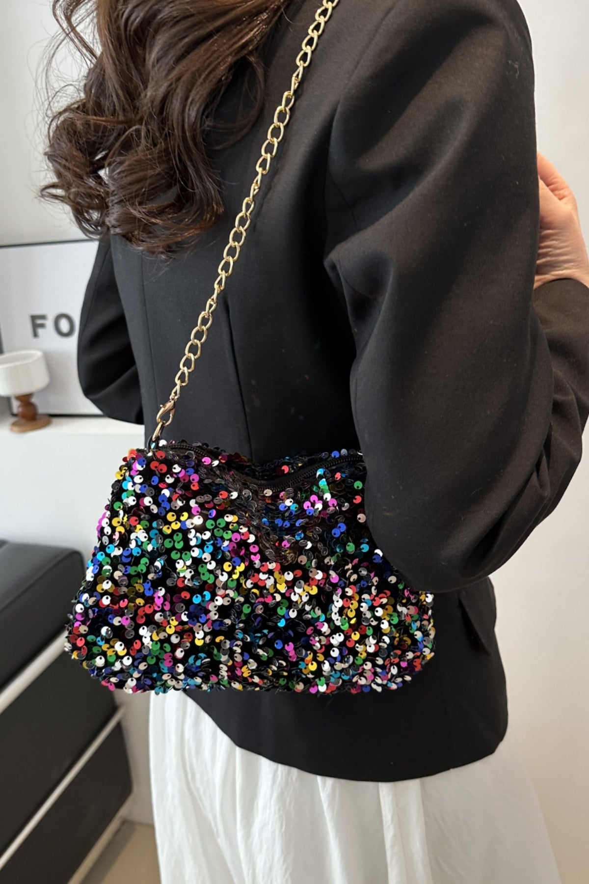 Sequin Removable Strap Shoulder Bag