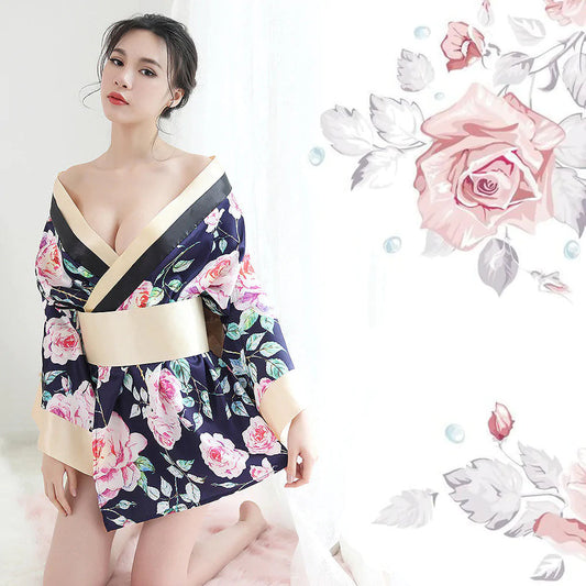 Japanese Floral Kimono Lingerie:  Anime Cosplay