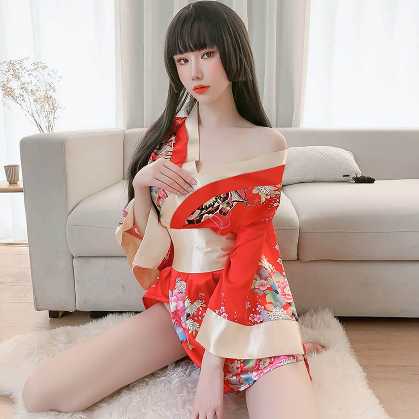 Flower Print Short Kimono - 2 Colors for Women's Traditional Japanese Yukata