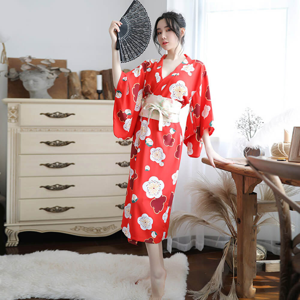Sakura Kimono Sleepwear: Floral Satin