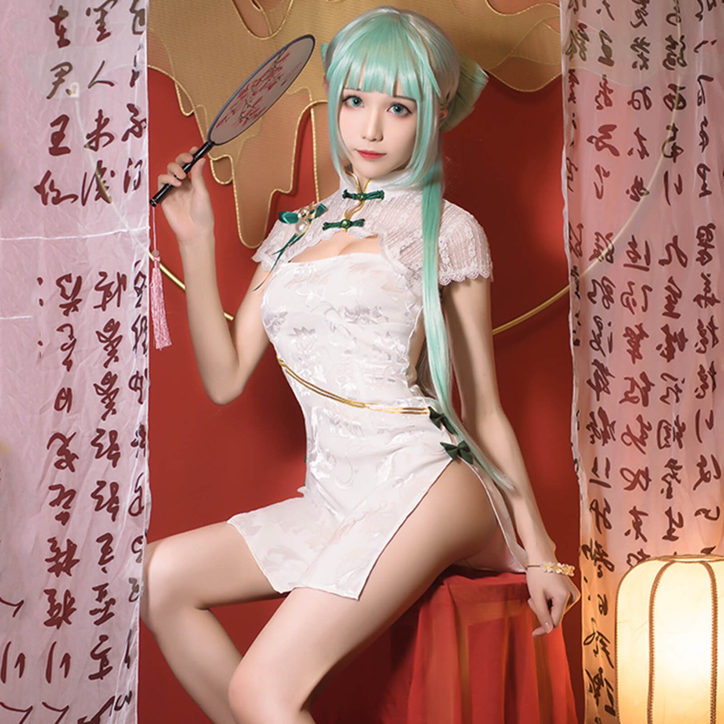 White Side Slit Chinese Cheongsam