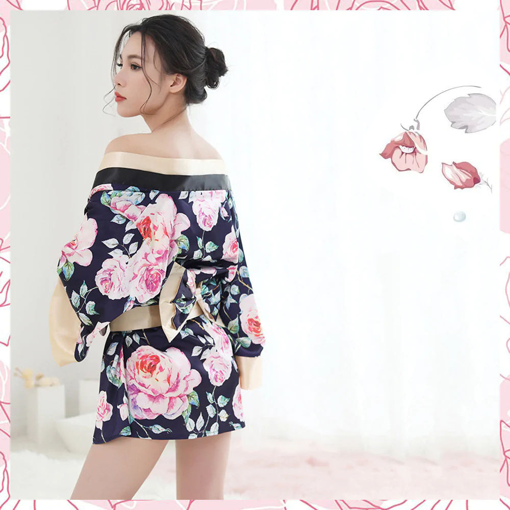 Japanese Floral Kimono Lingerie:  Anime Cosplay