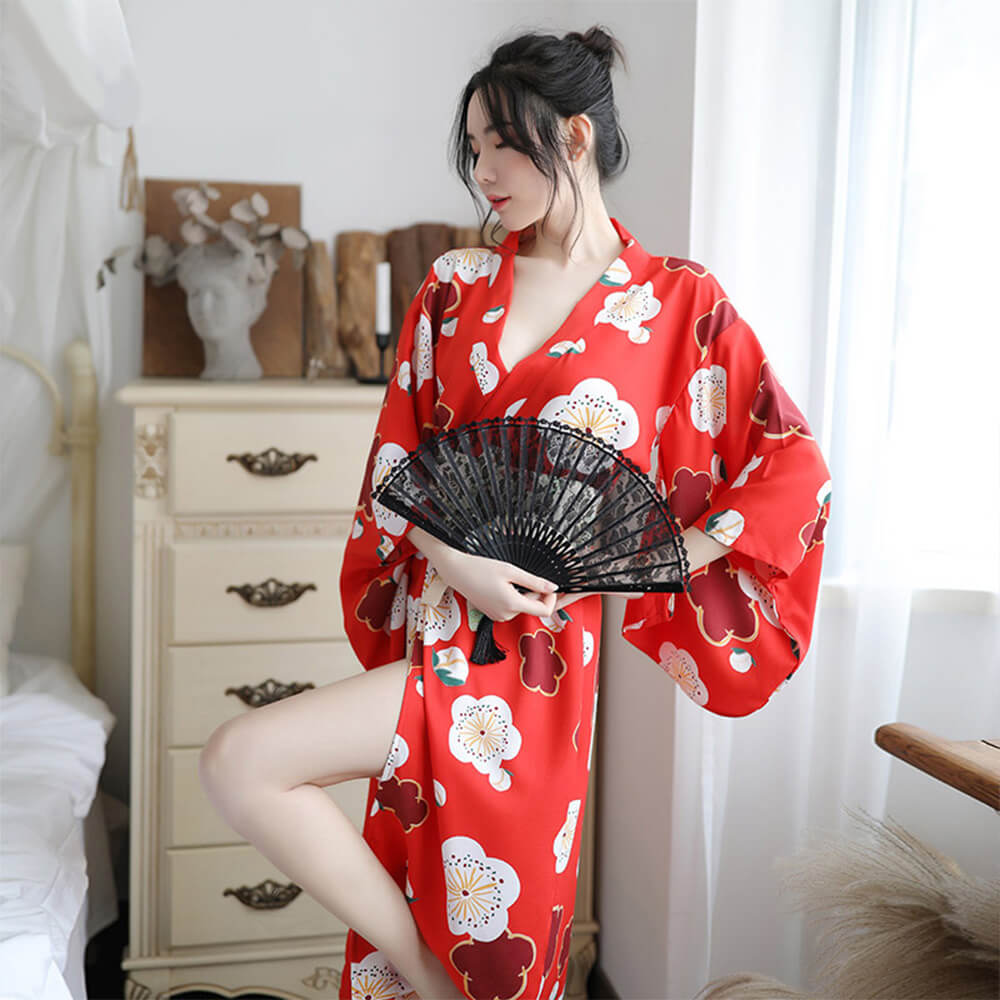 Sakura Kimono Sleepwear: Floral Satin
