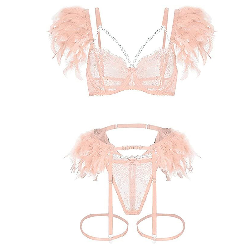 Chain Lace Feather Lingerie.