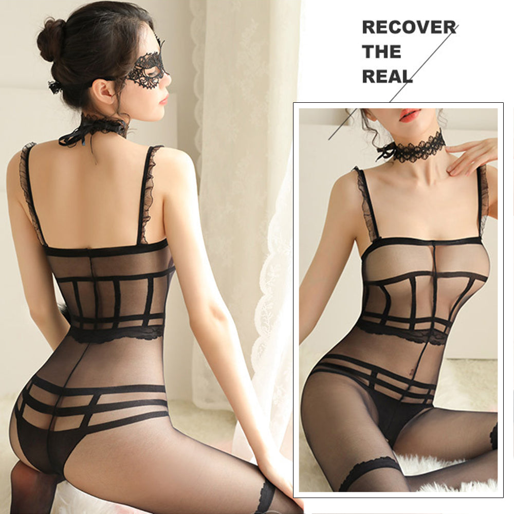 Sheer Chiffon Lace Bodystocking Lingerie