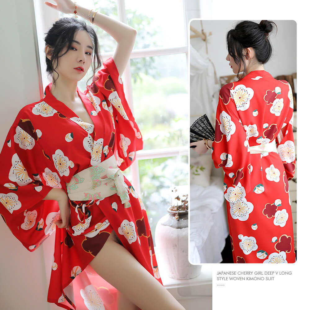 Sakura Kimono Sleepwear: Floral Satin