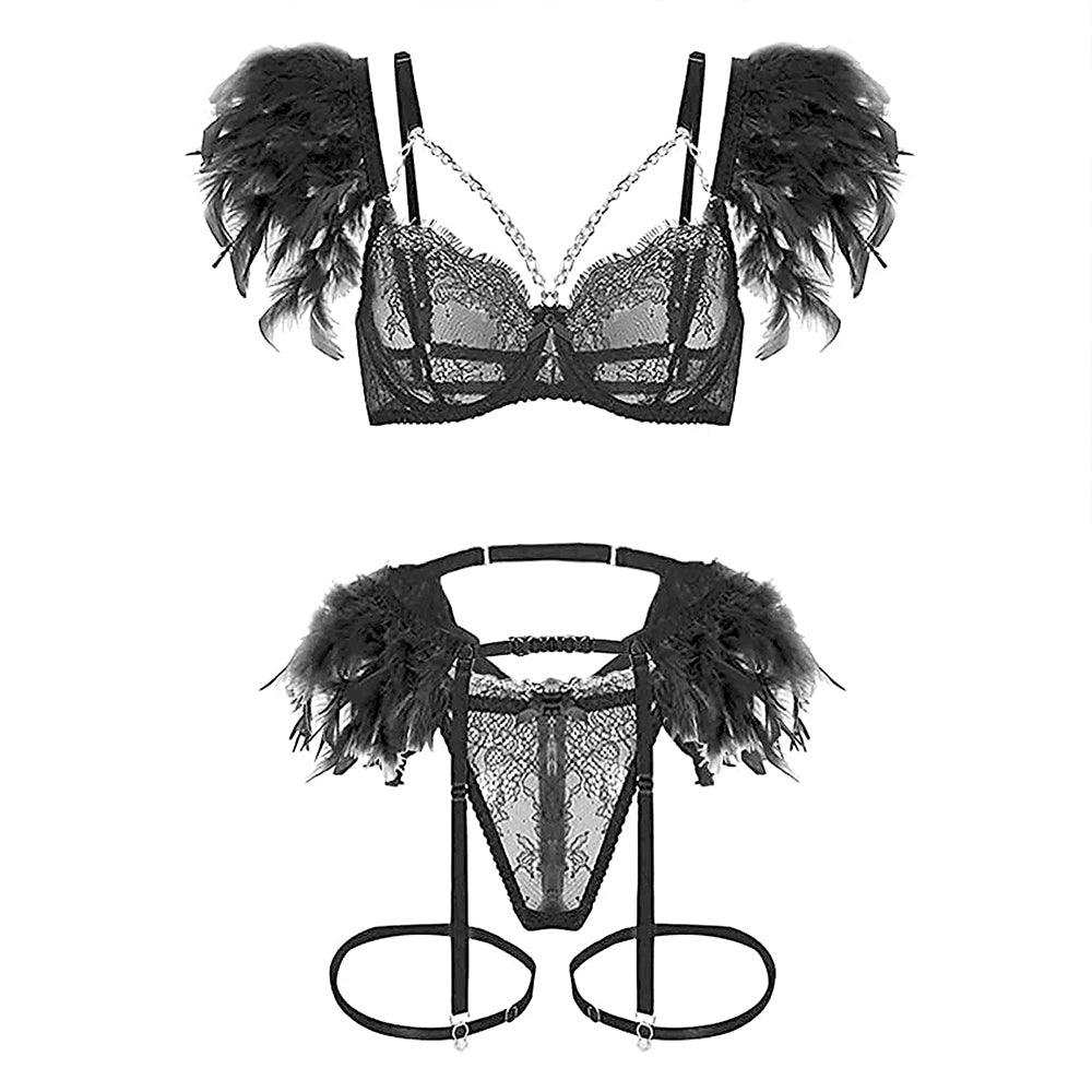 Chain Lace Feather Lingerie.