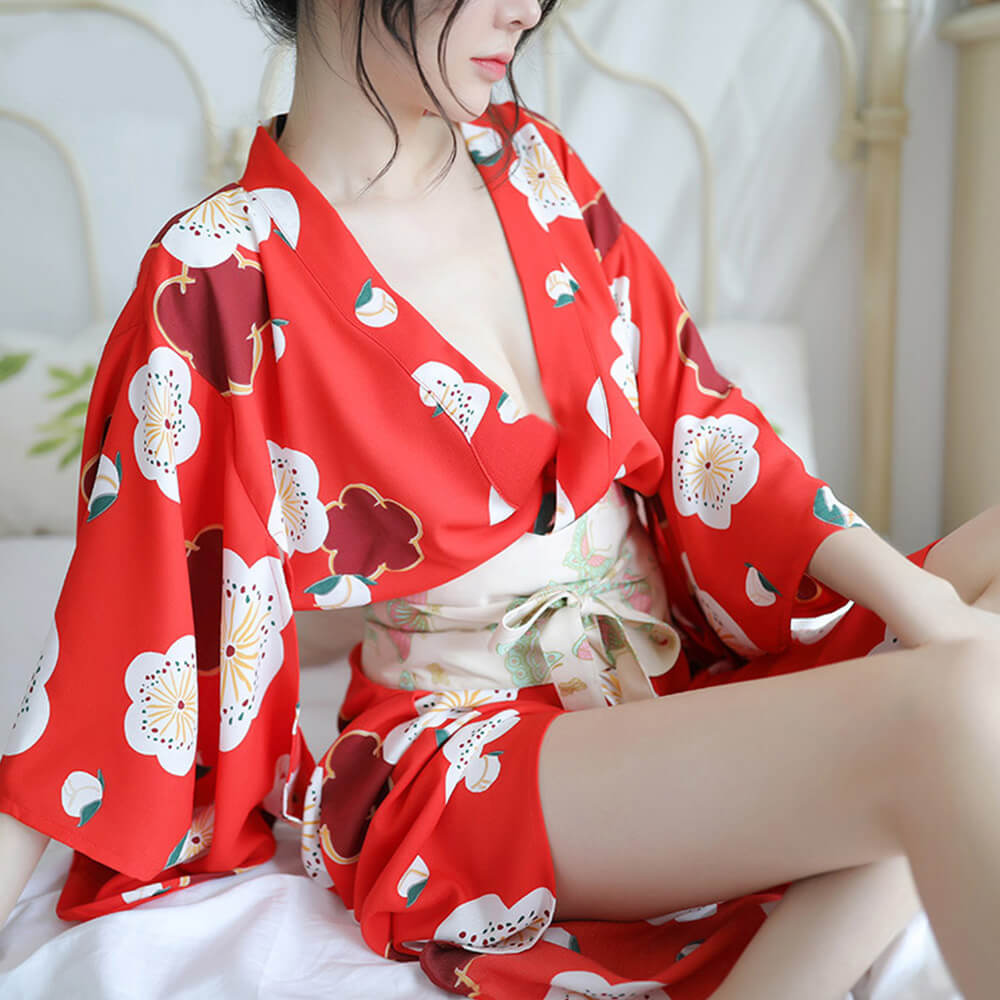 Sakura Kimono Sleepwear: Floral Satin