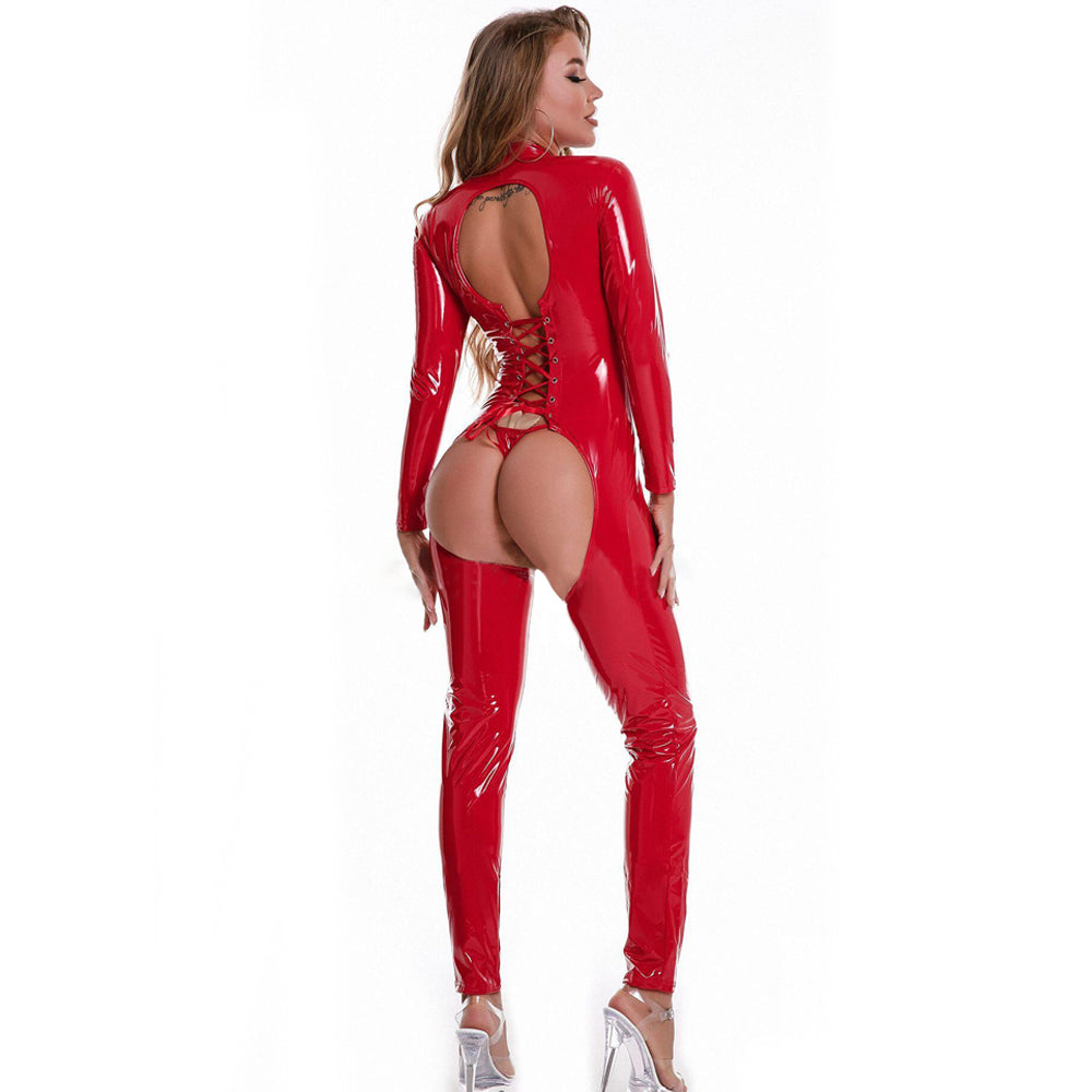 Plus Size PVC One-Piece Catsuit