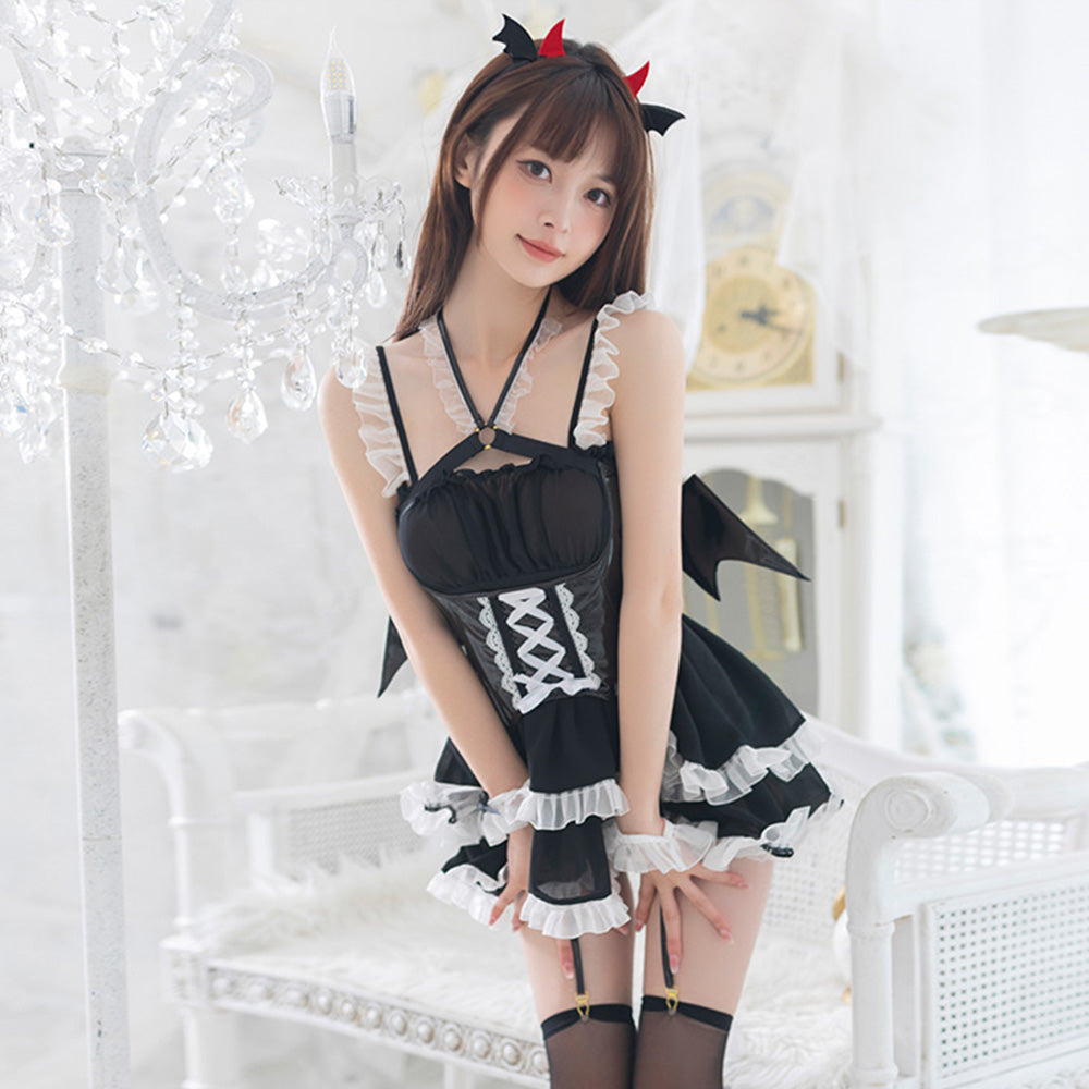 Sleeveless Lolita Dress with Latex Wing Corset - Succubus Cosplay