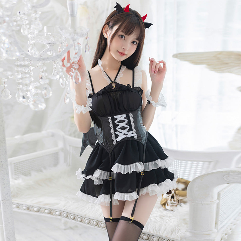 Lolisa Sleeveless Lolita Dress with Latex Wing Corset - Succubus Cosplay – Amorino