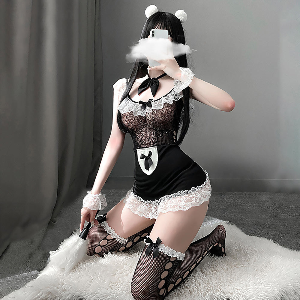 Black Lace Maid Costume Lingerie