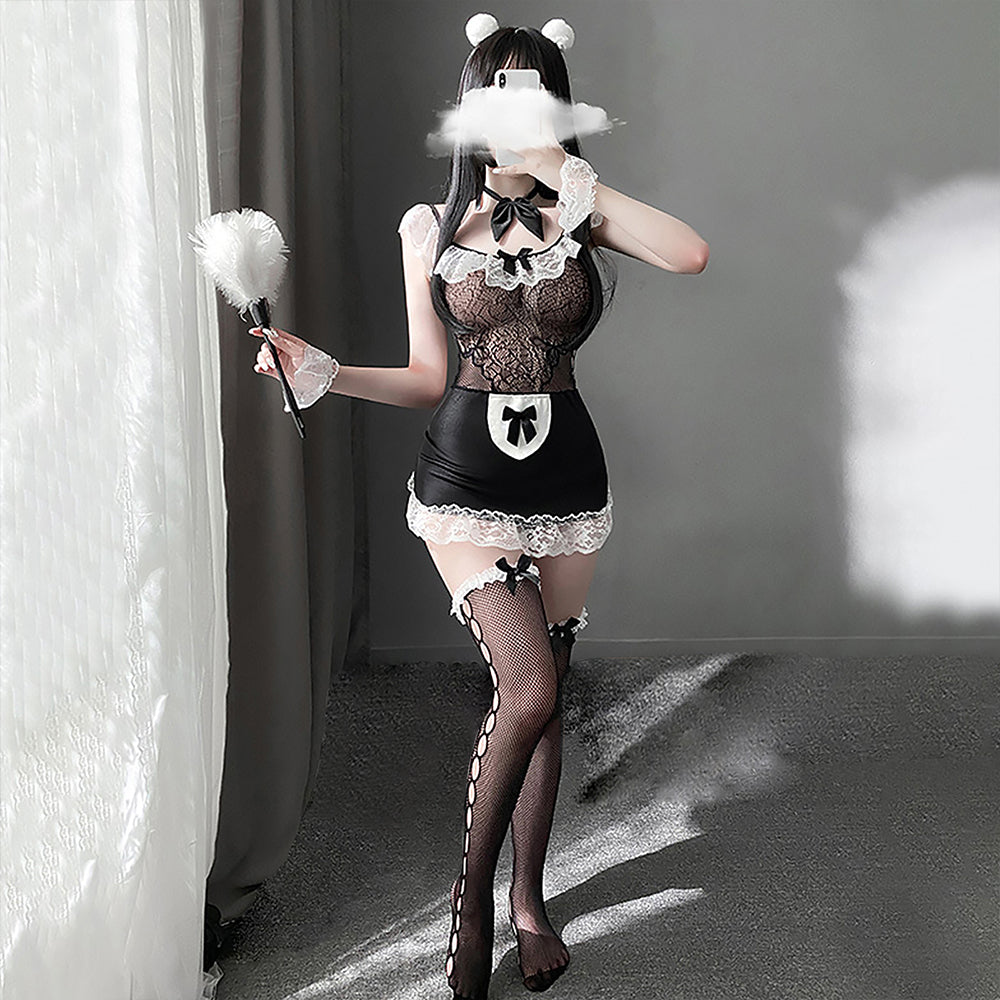 Black Lace Maid Costume Lingerie