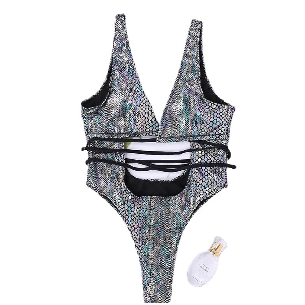 Maximized Snake Print Deep V Neck Monokini