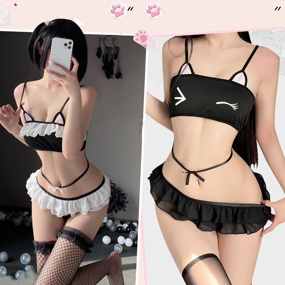 Cute Cat Cosplay Lingerie for Women: Lolita Costume & G-String