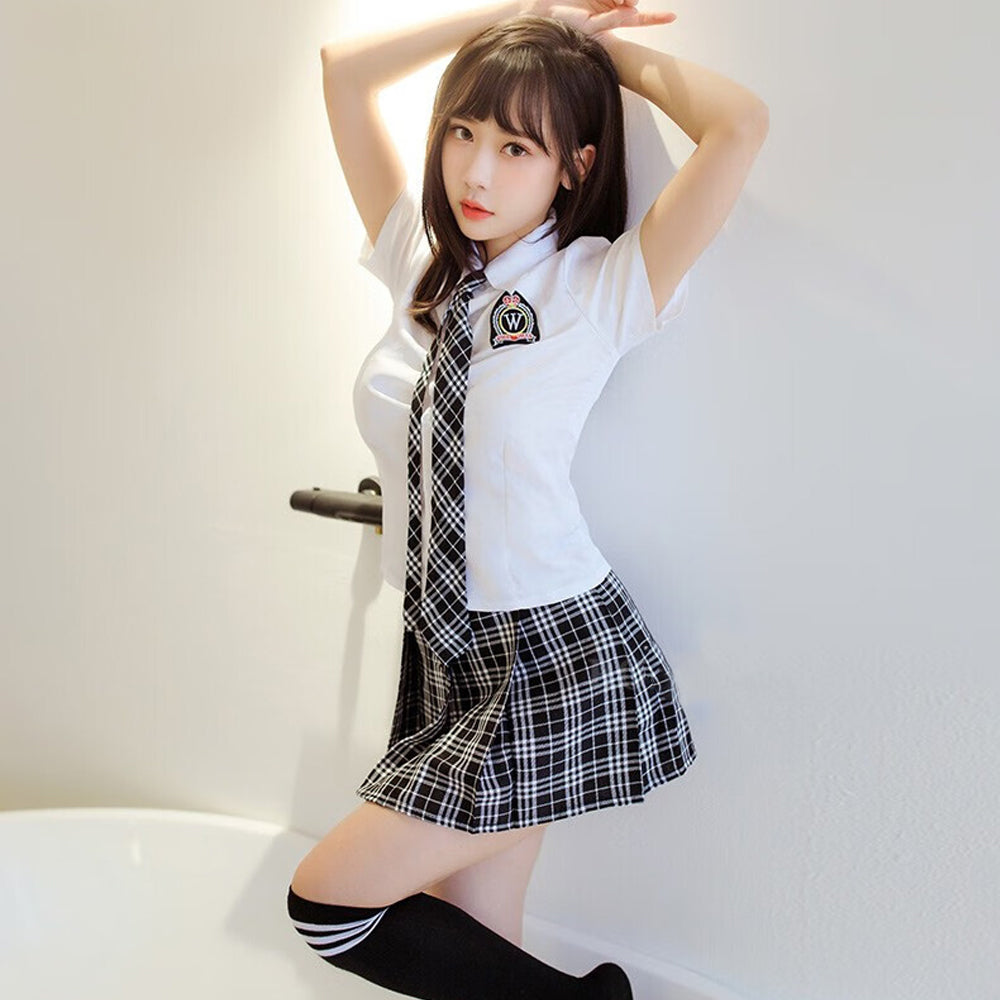 White Shirt Plaid Skirt Costume