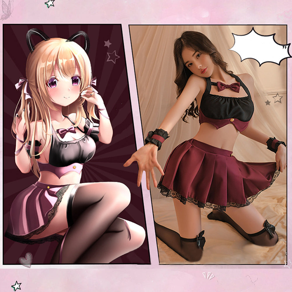 Anime Schoolgirl Cosplay Lingerie Set