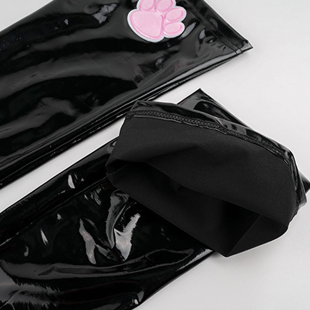 Adorable Faux Leather Cat Paw Thigh High Socks - 2 Color Options