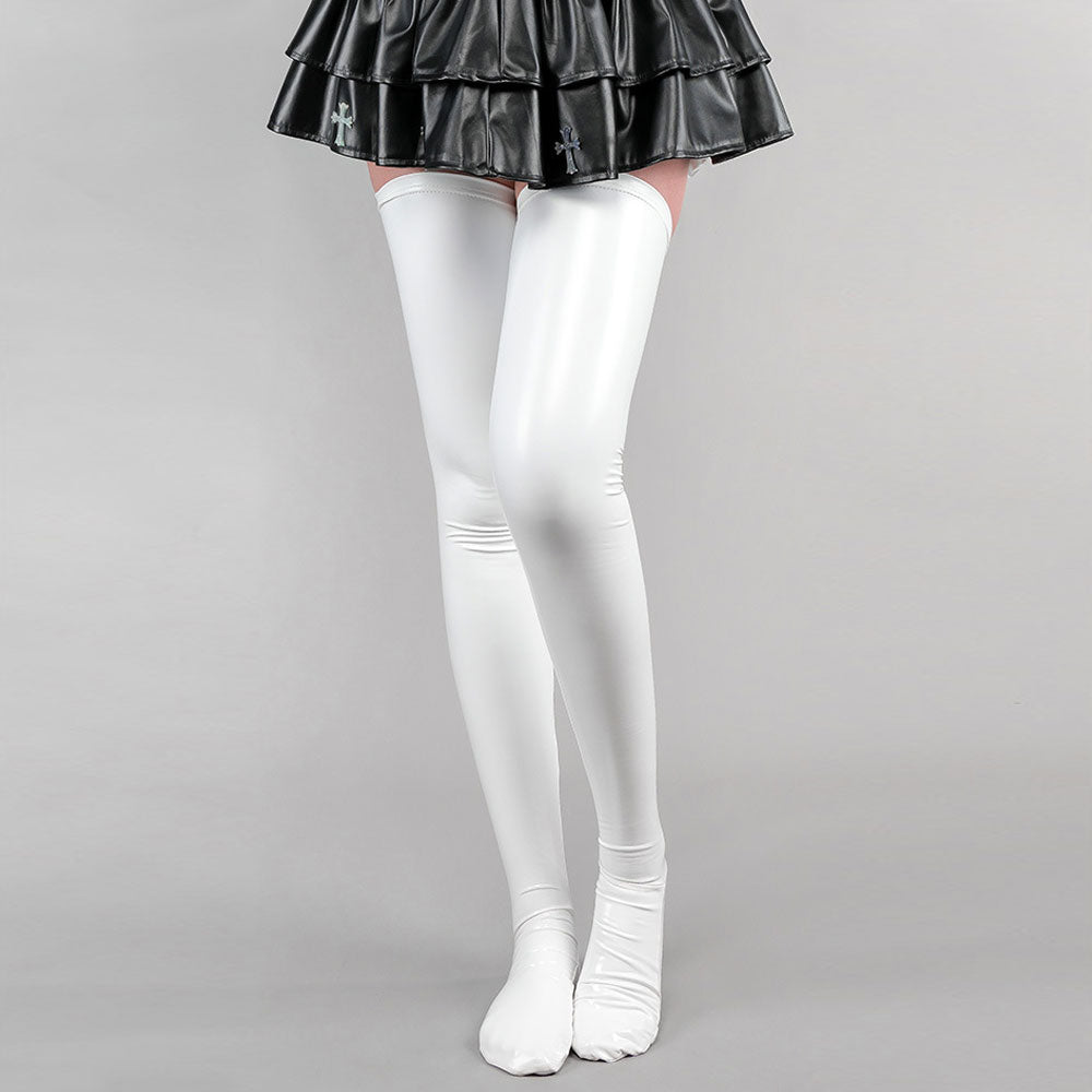 Adorable Faux Leather Cat Paw Thigh High Socks - 2 Color Options