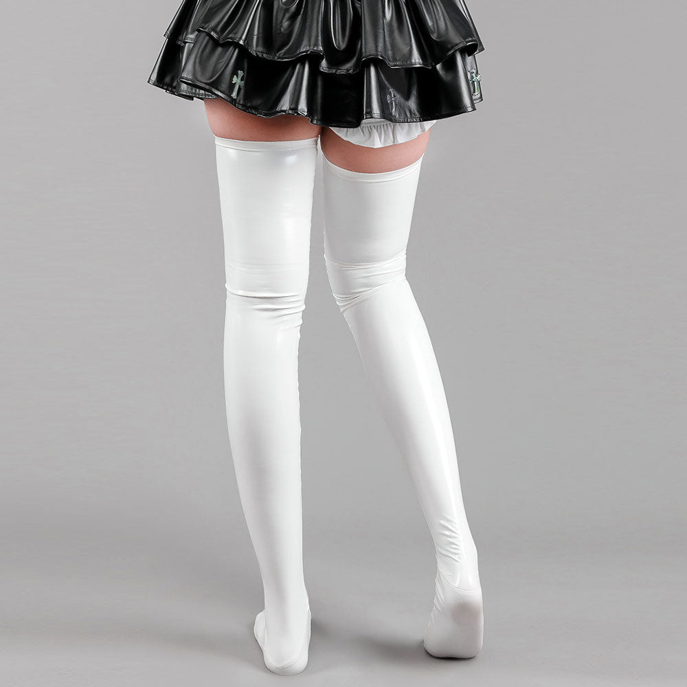 Adorable Faux Leather Cat Paw Thigh High Socks - 2 Color Options