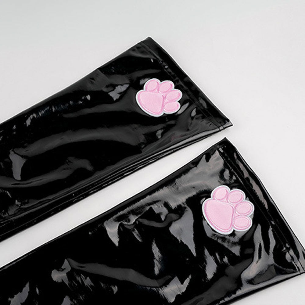 Adorable Faux Leather Cat Paw Thigh High Socks - 2 Color Options