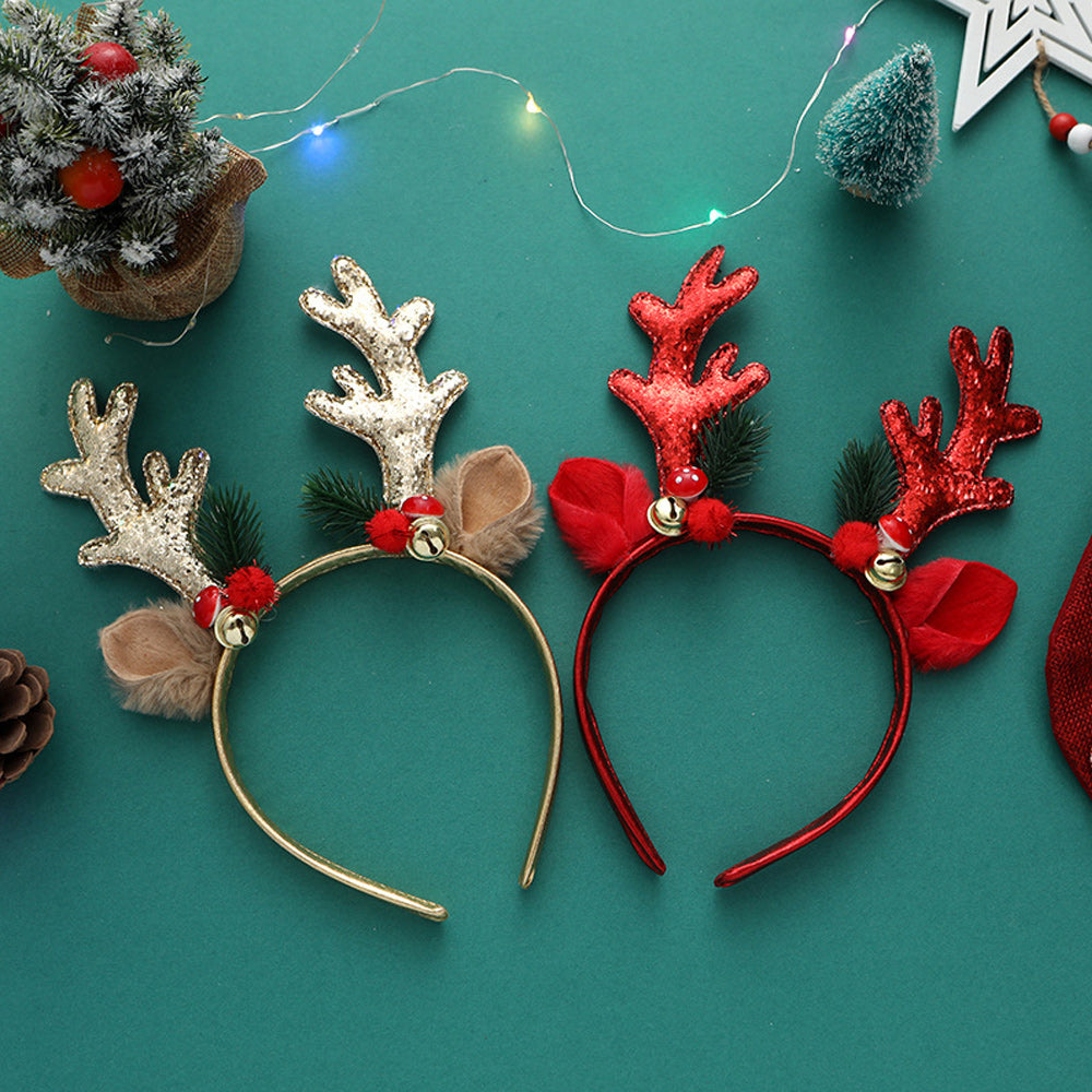 Reindeer Ears Sequin Headband with Bell for Christmas