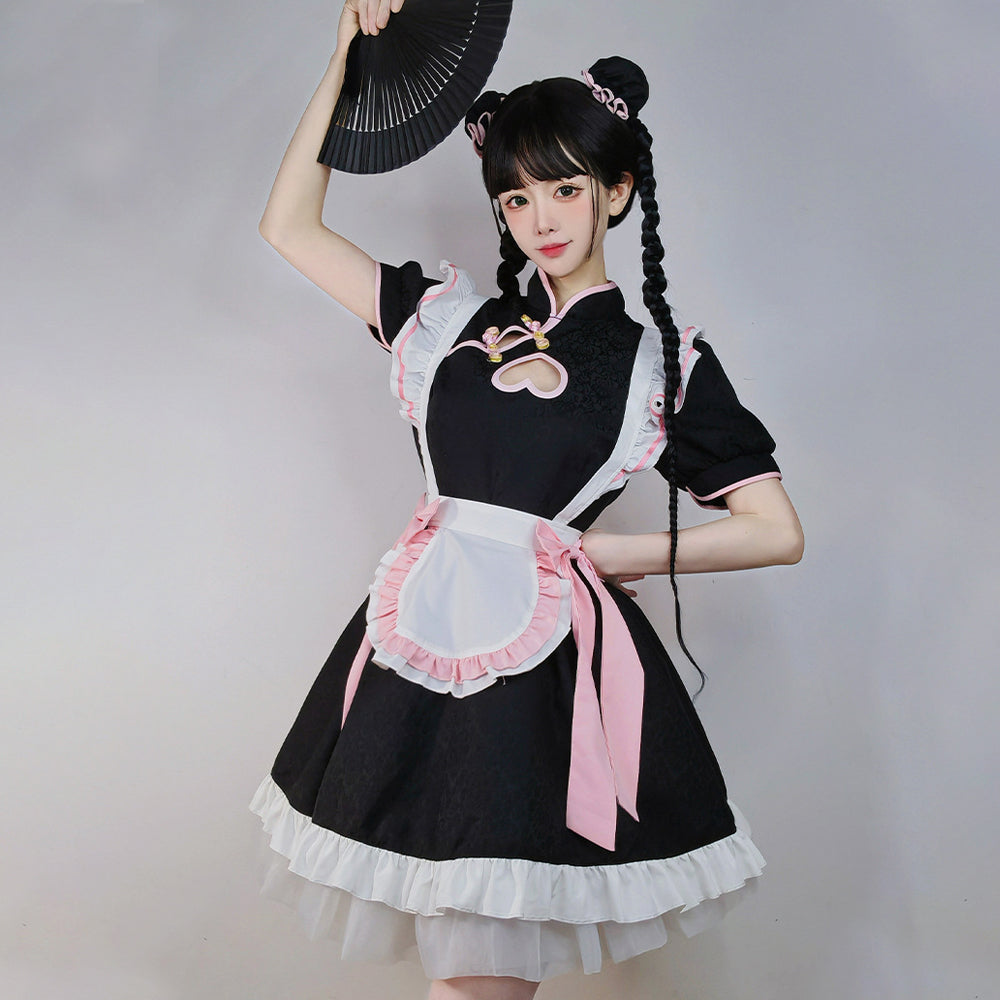 Lolita French Maid Anime Cosplay dress with Cheongsam style.
