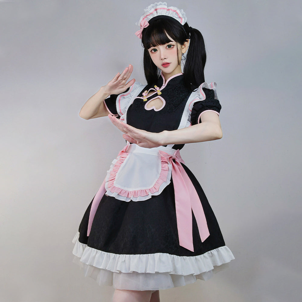 Lolita French Maid Anime Cosplay dress with Cheongsam style.