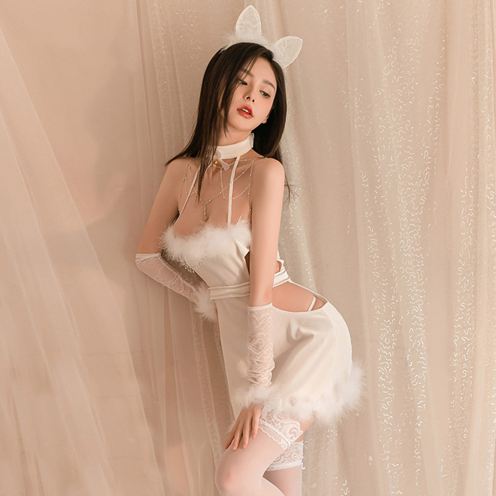 White Christmas Bunny Costume Lingerie