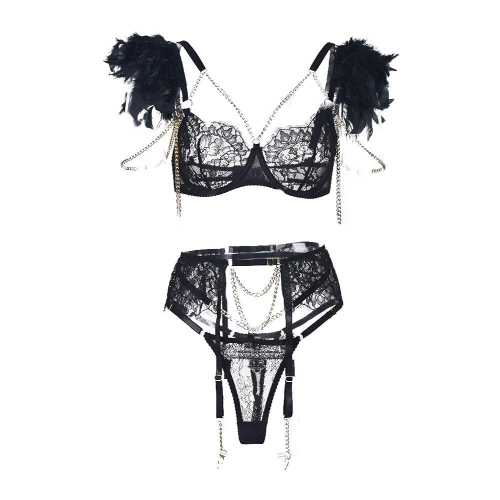 Feather Chain Lace Lingerie Set